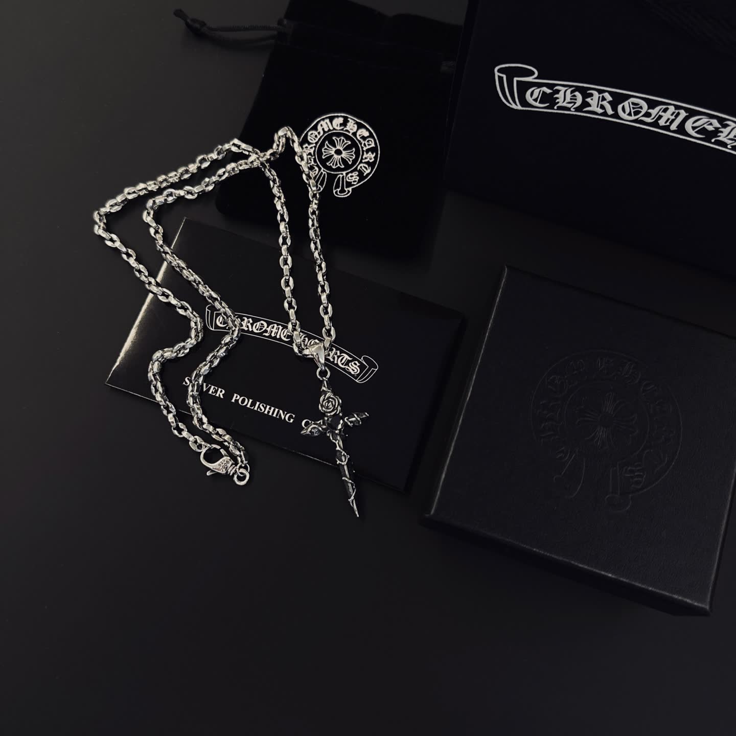 Chrome Hearts Silver Cross Pendant Necklace